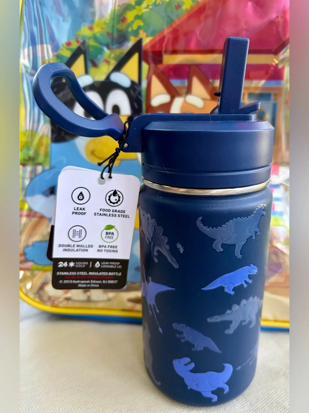 NWT BLUEY Blue/Yellow Kids Backpack and NWT HYDRAPEAK Blue Dino Tumbler